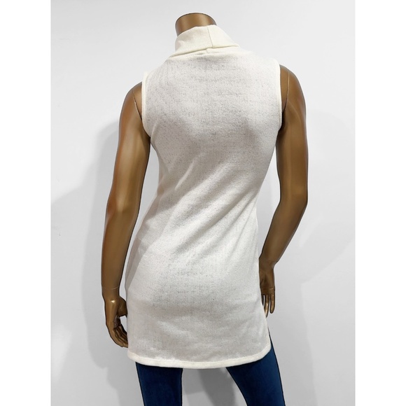 Venus Women's Cream Sleeveless Tie Waist Tunic Sweater Turtleneck Top Size S - Picture 2 of 5